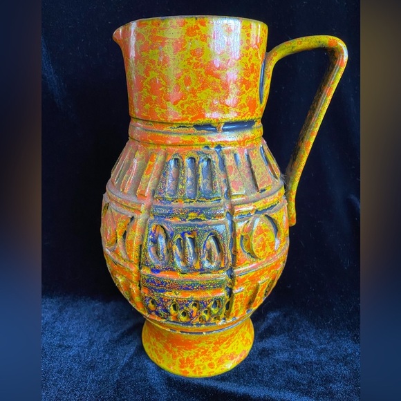 Vintage MCM Orange Speckle Glazed Decorative Pottery Pitcher Made In Italy - Picture 4 of 11